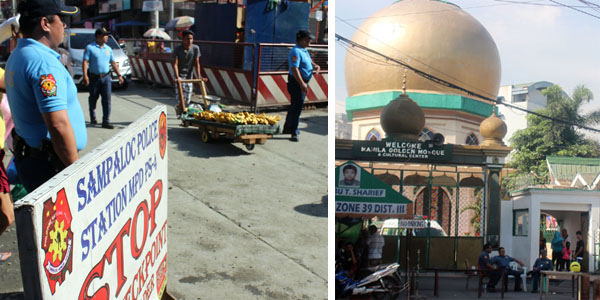 PINAIGTING ng Manila Police District (MPD) ang ipinatutupad na checkpoint sa paligid ng Quiapo Church at sa Manila Golden Mosque makaraan ang sunod-sunod na pagpapasabog sa Quiapo area. (BONG SON)