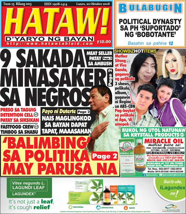 Hataw Frontpage 9 sakada minasaker sa Negros