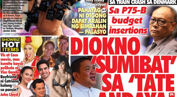 Hataw Frontpage Diokno ‘sumibat’ sa ‘tate — Andaya (Sa P75-B budget insertions)