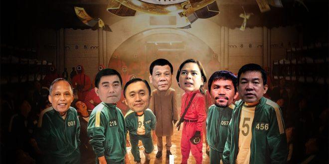 Squid Game PH Elections 2022, Alfonso Cusi, Melvin Matibag, Bong Go, Rodrigo Duterte, Sara Duterte, Manny Pacquiao, Koko Pimentel
