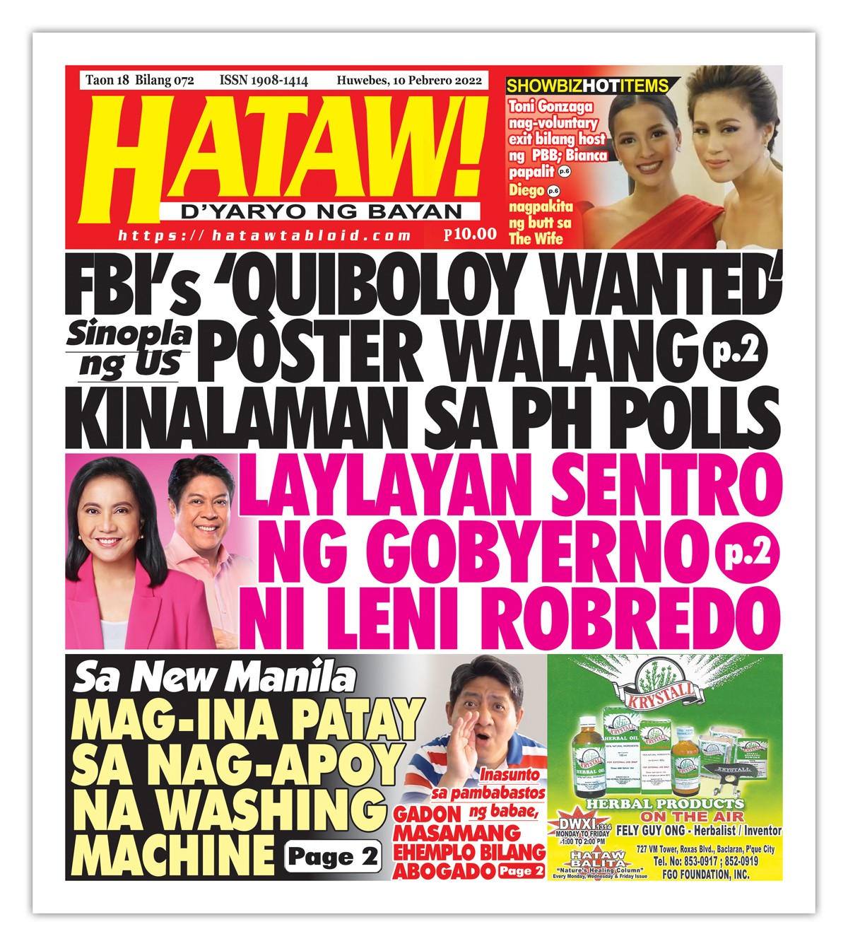 021022 Hataw Frontpage