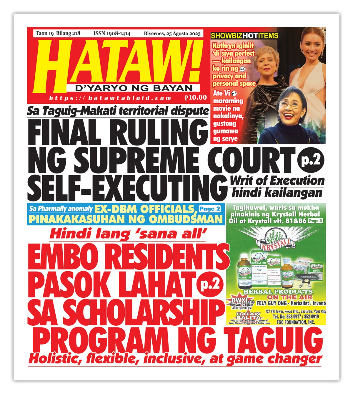 082523 Hataw Frontpage