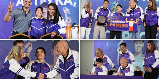 Sa makasaysayang tagumpay sa 2024 Paris Olympics <br> DigiPlus, ArenaPlus pinarangalan si Yulo, niregalohan ng P5-M cash