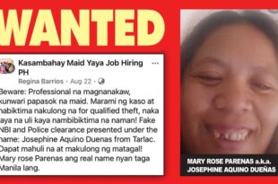 Yaya Wanted MARY ROSE PARENAS aka JOSEPHINE AQUINO DUEÑAS