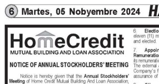 Home Credit: Notice of Annual Stockholders’ Meeting