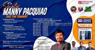 4th Senator Manny Pacquiao Rapid Chess tatlohan team tournament sa 17 Nobyembre