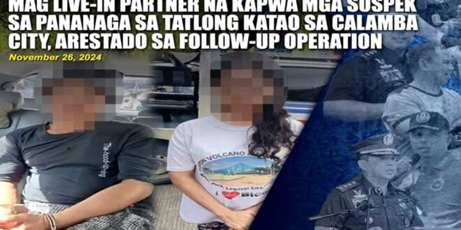 Dahil sa selos, 3 patay sa taga suspek, kinakasama timbog