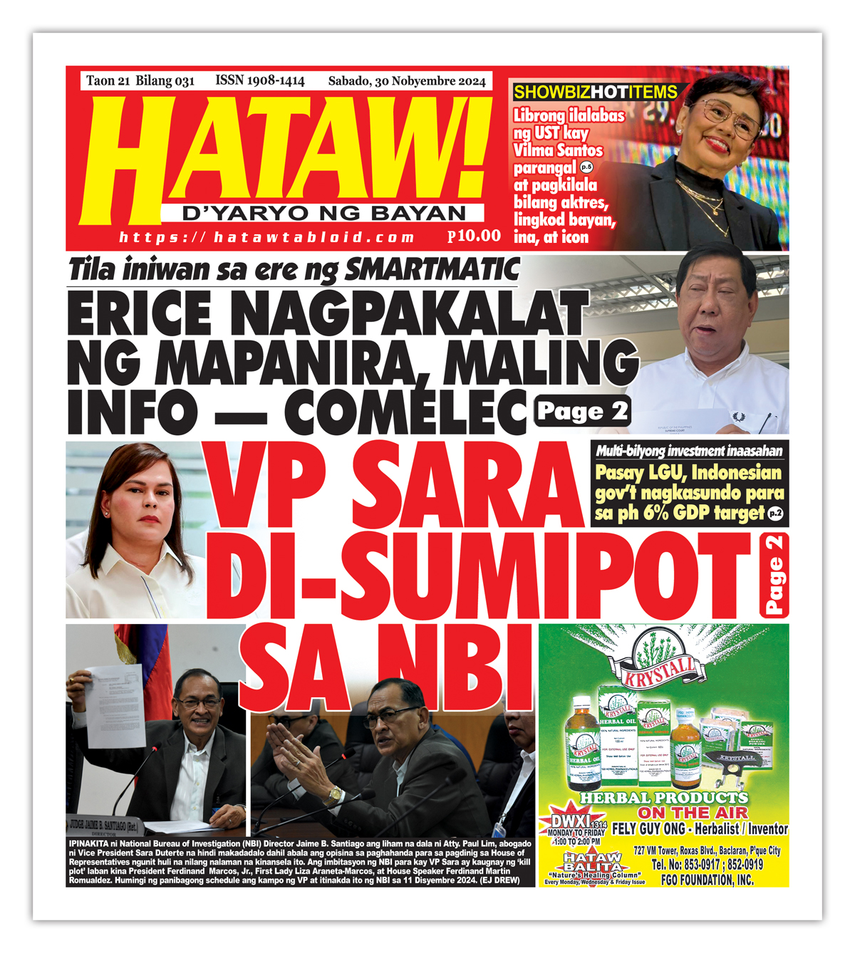 113024 Hataw Frontpage