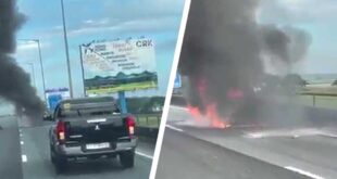 Sa bahagi ng Bulacan <br> KOTSE NAGLIYAB SA NLEX