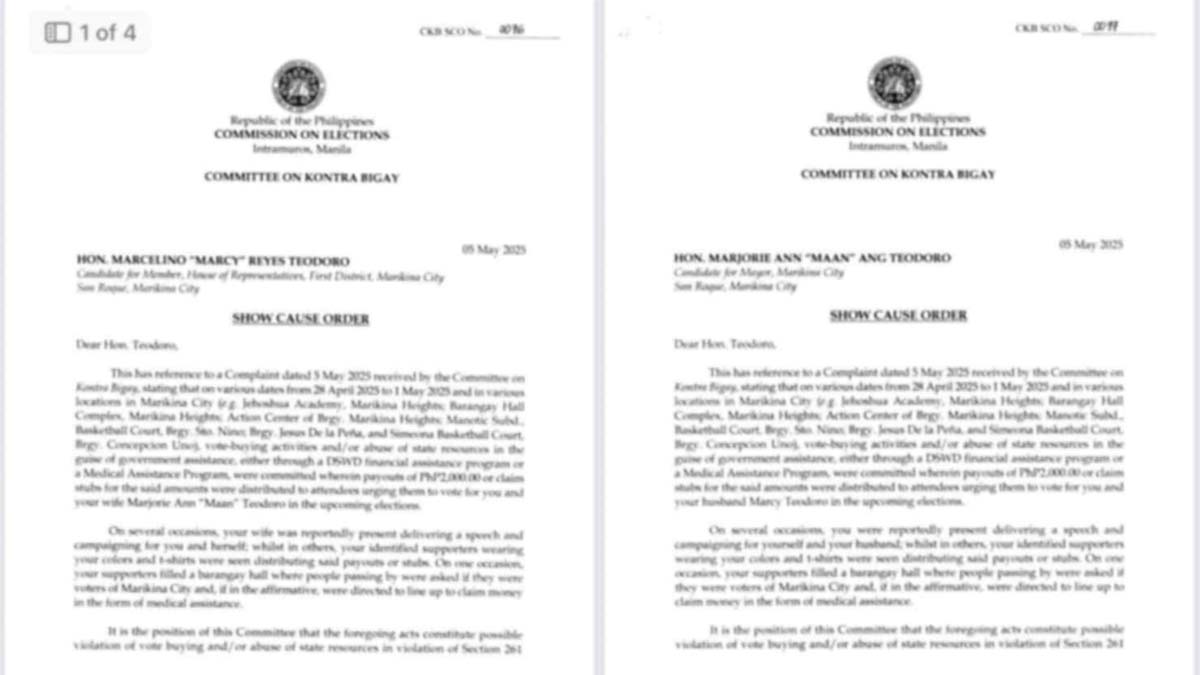 Marikina Comelec Maan Teodoro Marcy Teodoro