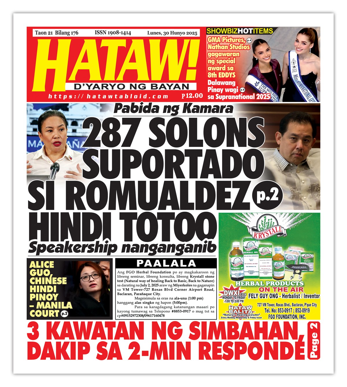 063025 Hataw Frontpage