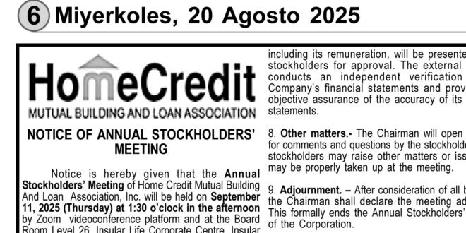 Home Credit Notice of Annual Stockholders’ Meeting FEAT