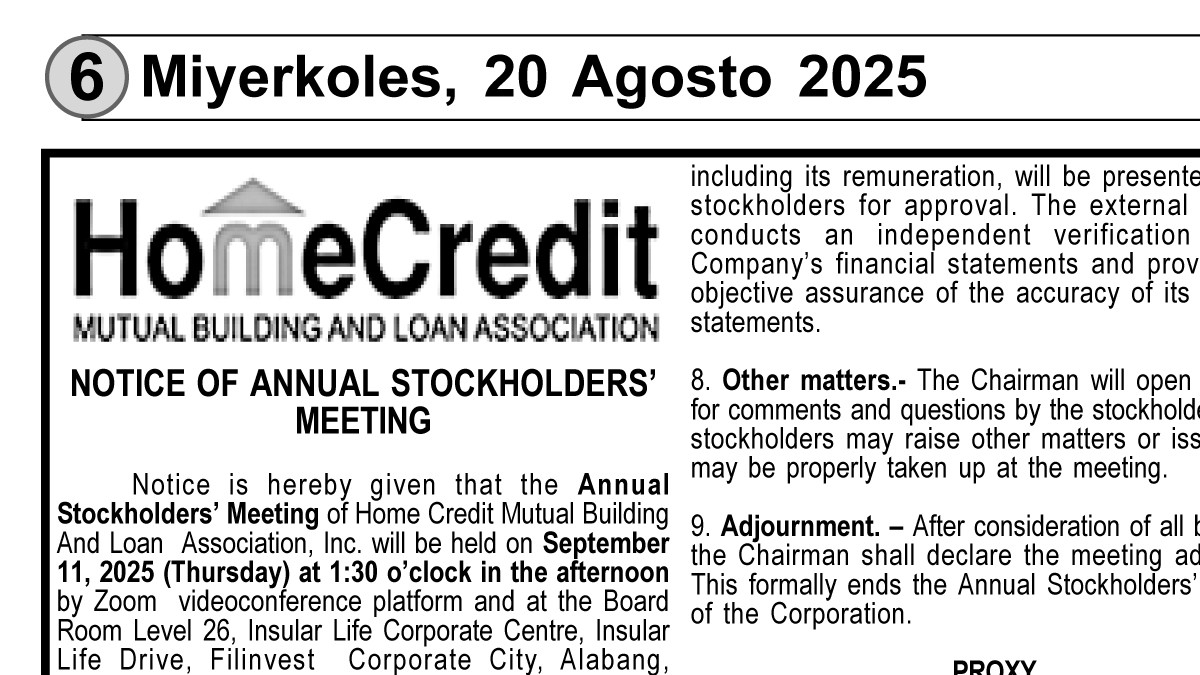 Home Credit Notice of Annual Stockholders’ Meeting FEAT