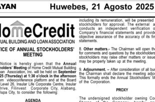 Home Credit Notice of Annual Stockholders Meeting FEAT