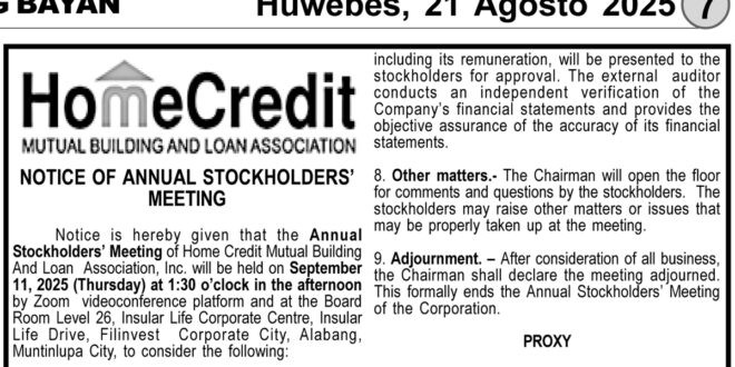 Home Credit Notice of Annual Stockholders Meeting FEAT