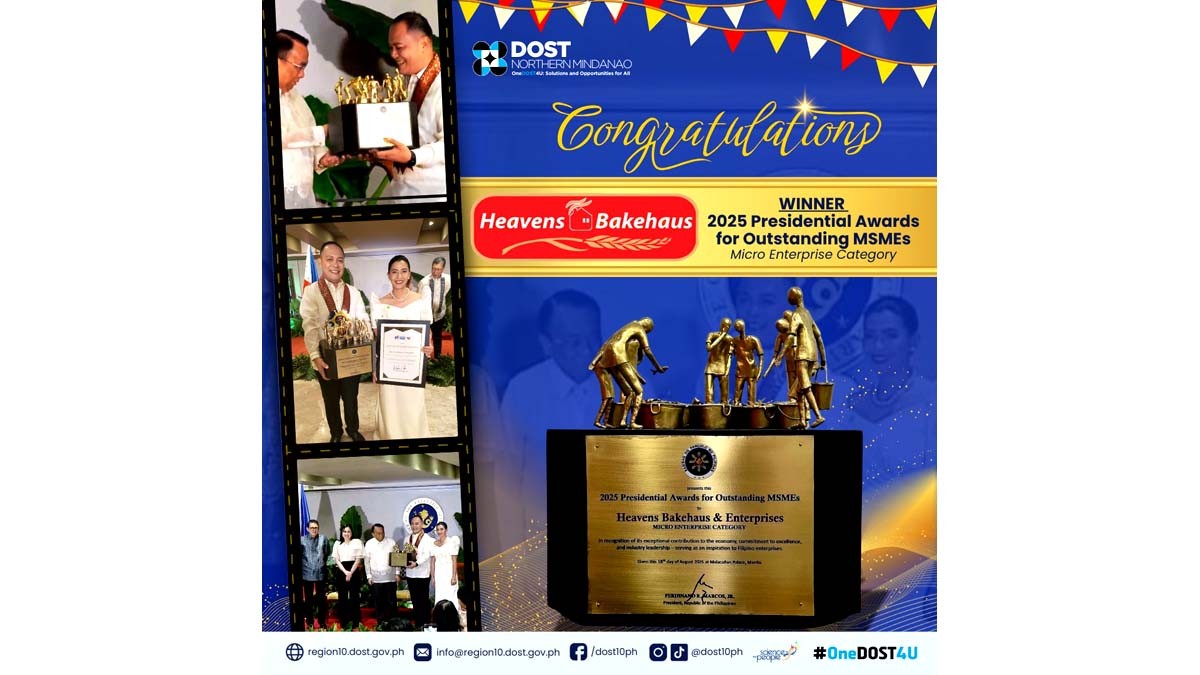 Heavens Bakehaus of Iligan City Wins Presidential Award for Outstanding MSMEs with DOST Support