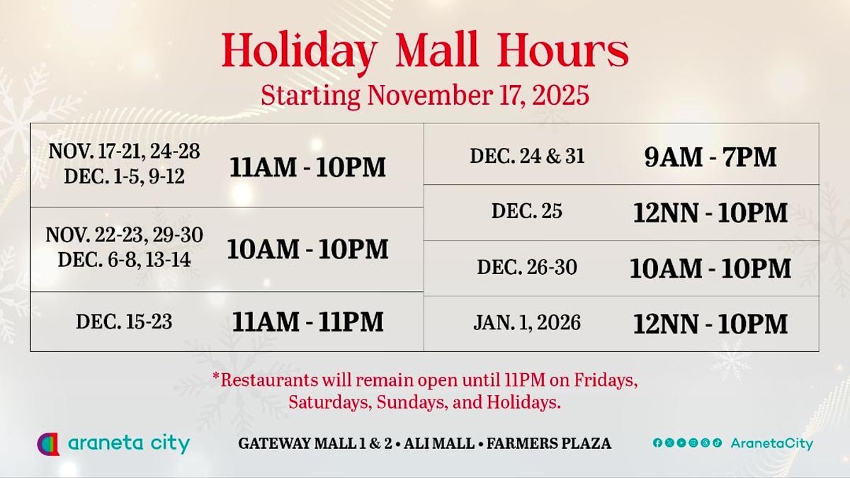 Araneta City Holiday Mall Hours, and Christmas Activities