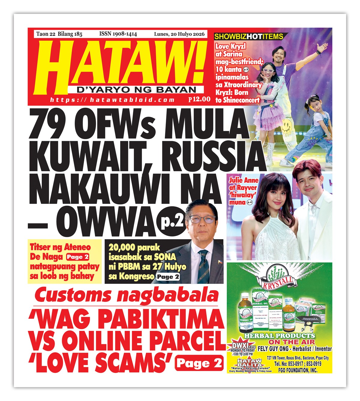 072026 Hataw Frontpage