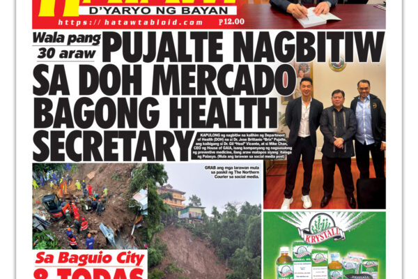 081126 Hataw Frontpage Wala pang 30 araw PUJALTE NAGBITIW SA DOH MERCADO BAGONG HEALTH SECRETARY